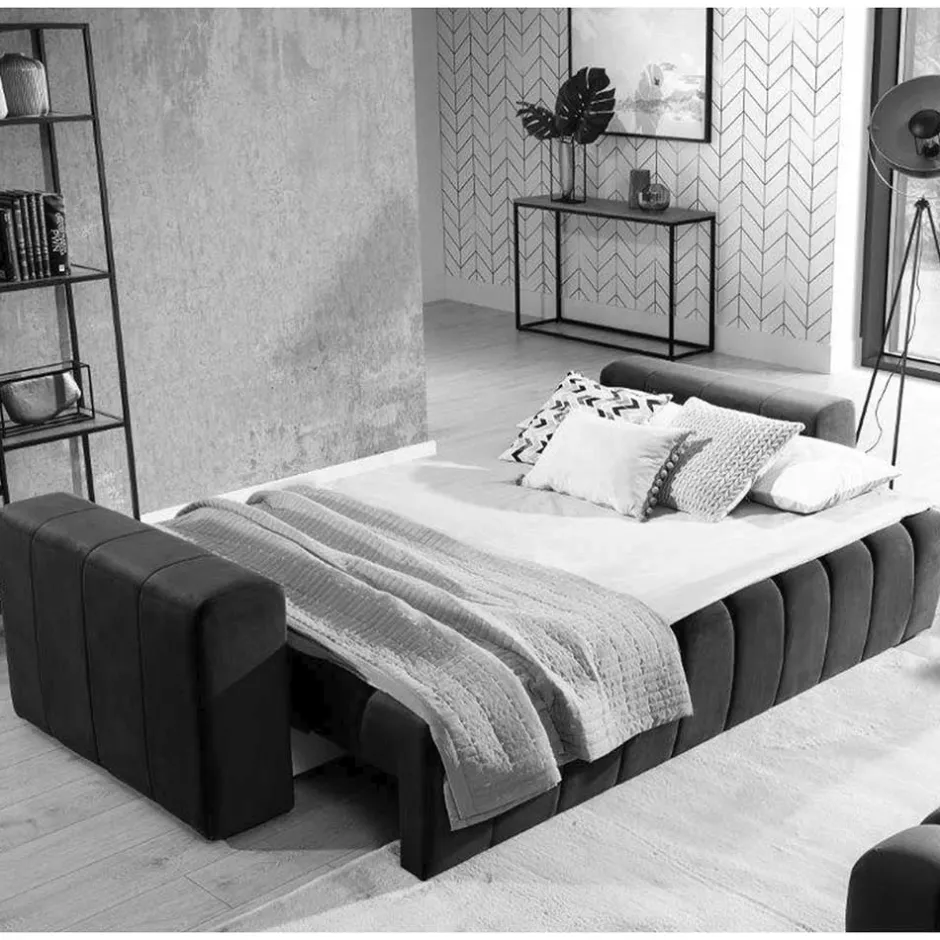 3er Schlafsofa in Dunkelblau Samt - Venice^Wohnen Outlet