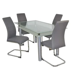Wohnen Essgruppe mit Glastisch & Schwingstühlen - Baryma (fünfteilig)