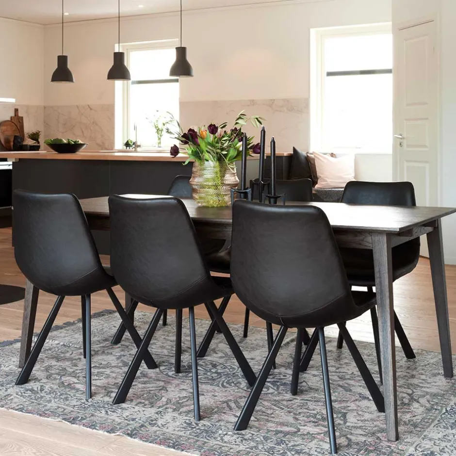 Wohnen Esstisch & 6 schwarze Stühle - Flints (siebenteilig)