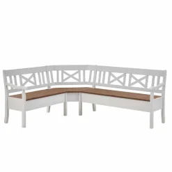 Wohnen Esstisch Eckbank Barlad aus Kiefernholz Weiß mit Braun