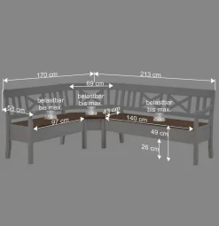 Wohnen Esstisch Eckbank Barlad aus Kiefernholz Weiß mit Braun