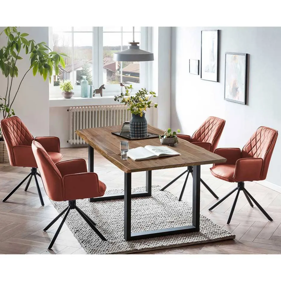 Wohnen Esstisch mit Drehsesseln Set - Eboniar (fünfteilig)