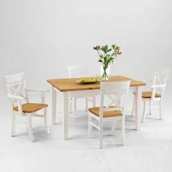 Wohnen Esstisch mit Stühlen Lugon im Landhausstil (fünfteilig)