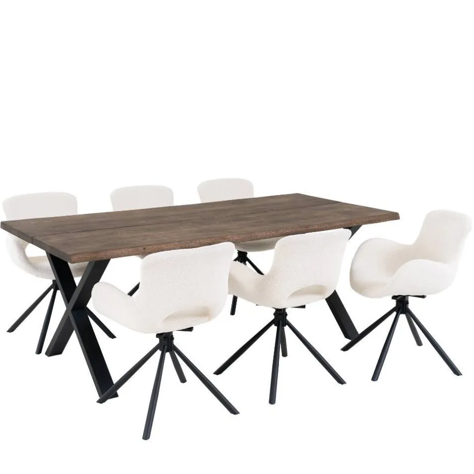 Wohnen Esstisch mit Tischsesseln drehbar als Set - Ceolata (siebenteilig)