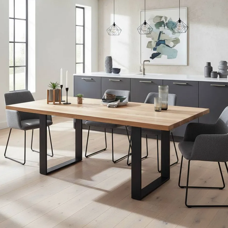 Wohnen Esstisch mit U-Beinen aus schwarzem Stahl - Theo