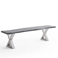 Wohnen Esstisch Sitzbank in Akazie Grau mit Baumkante - Lorencia