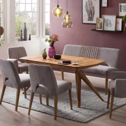 Wohnen Esstisch Sofa Bank in Dunkelgrau Stoff Velours - Merka