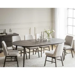 Wohnen Esstischgruppe in Eiche Dunkel & Beige - Relencia (siebenteilig)