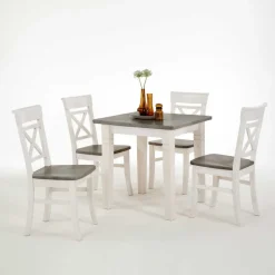 Wohnen Esstischgruppe Yoan in Weiß Grau Landhaus (fünfteilig)
