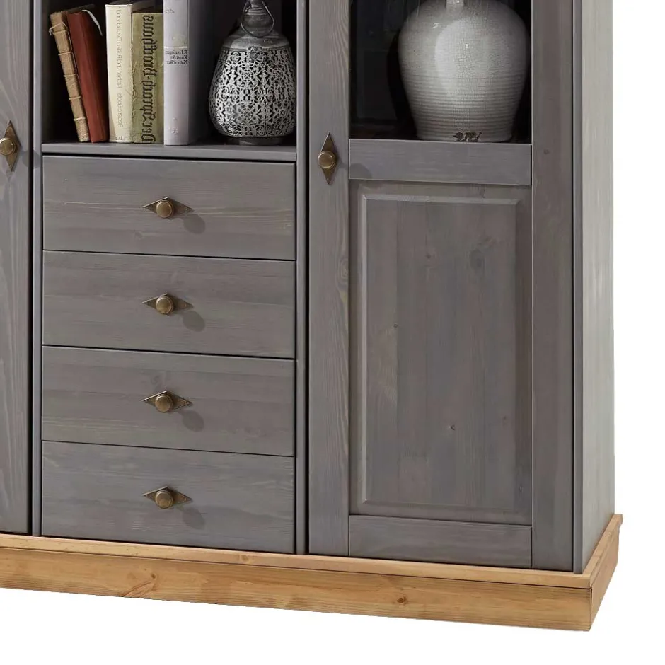 Wohnen Esszimmer Highboard Vitrine Cempino in Grau