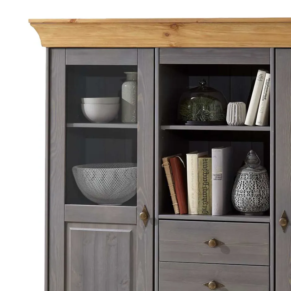 Wohnen Esszimmer Highboard Vitrine Cempino in Grau