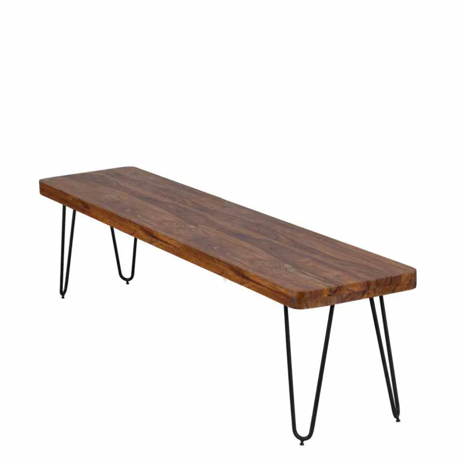 Wohnen Esszimmer Holzbank aus Sheesham massiv Tohema mit Metall Gestell