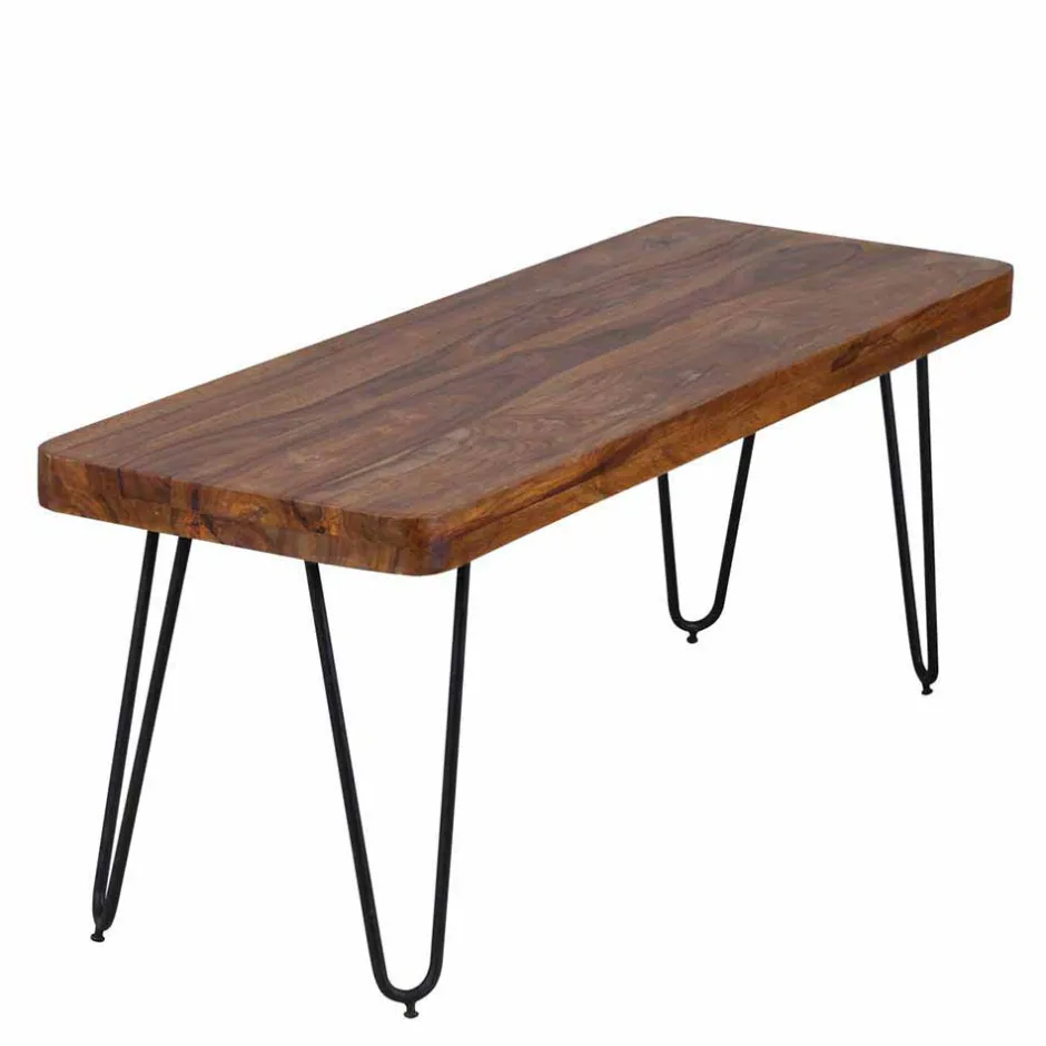 Wohnen Esszimmer Holzbank aus Sheesham massiv Tohema mit Metall Gestell