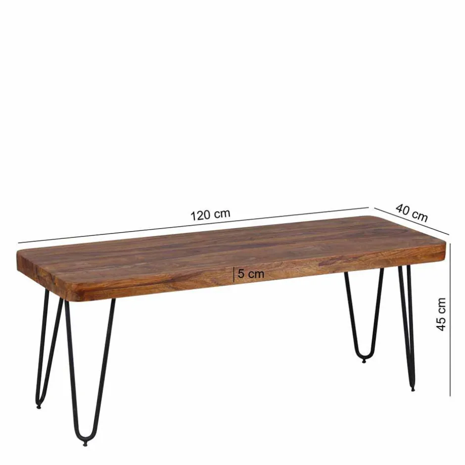 Wohnen Esszimmer Holzbank aus Sheesham massiv Tohema mit Metall Gestell