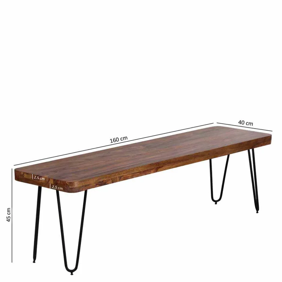 Wohnen Esszimmer Holzbank aus Sheesham massiv Tohema mit Metall Gestell