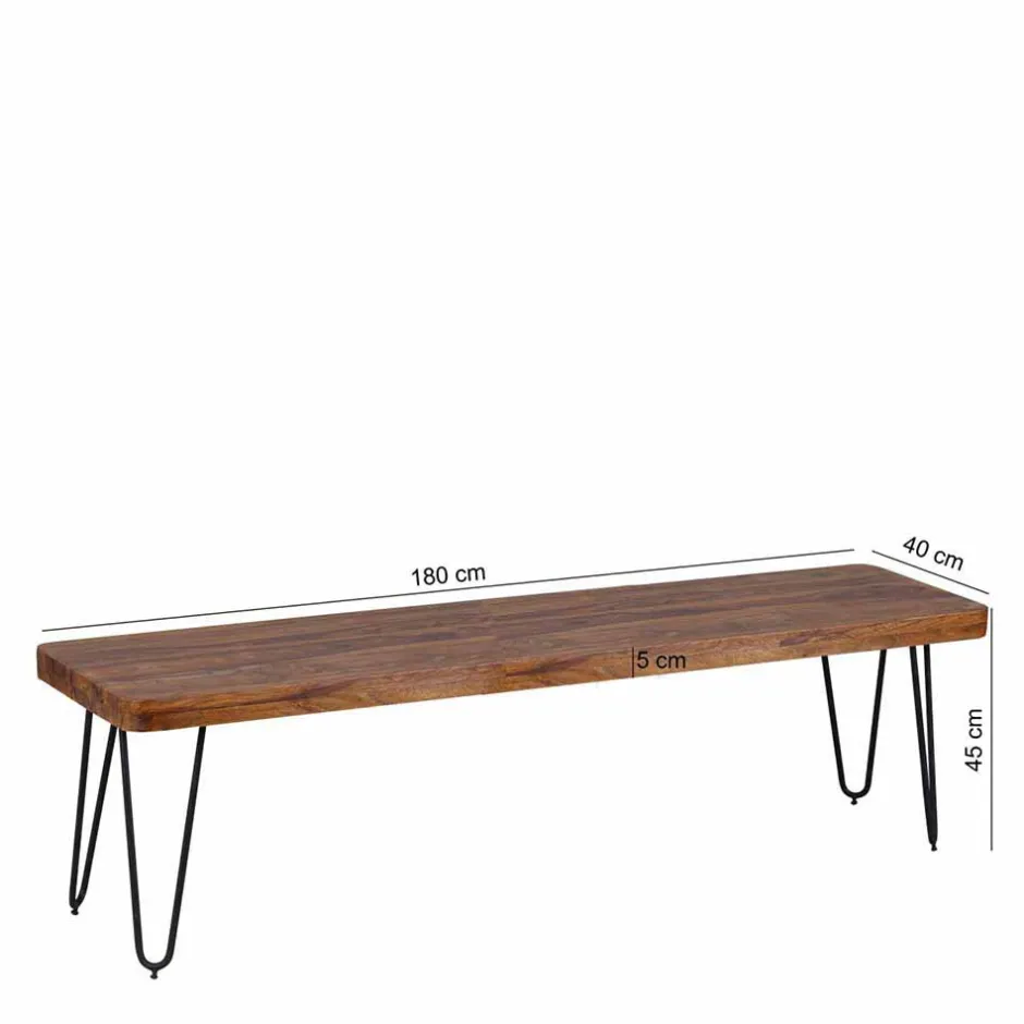 Wohnen Esszimmer Holzbank aus Sheesham massiv Tohema mit Metall Gestell