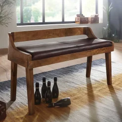 Wohnen Esszimmer Holzbank mit Lehne & Ledersitz - Zimoni