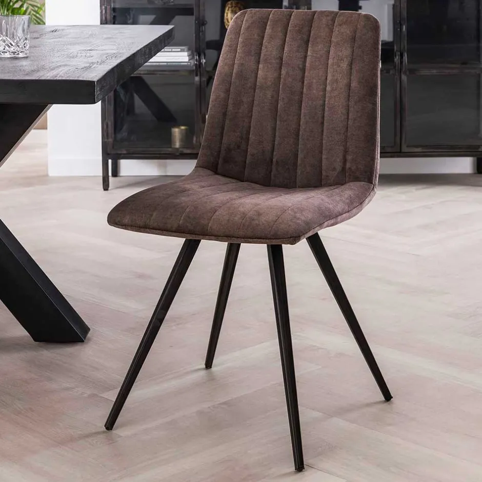 Wohnen Esszimmer Retrostühle in Taupe Samt - Ansga (4er Set)