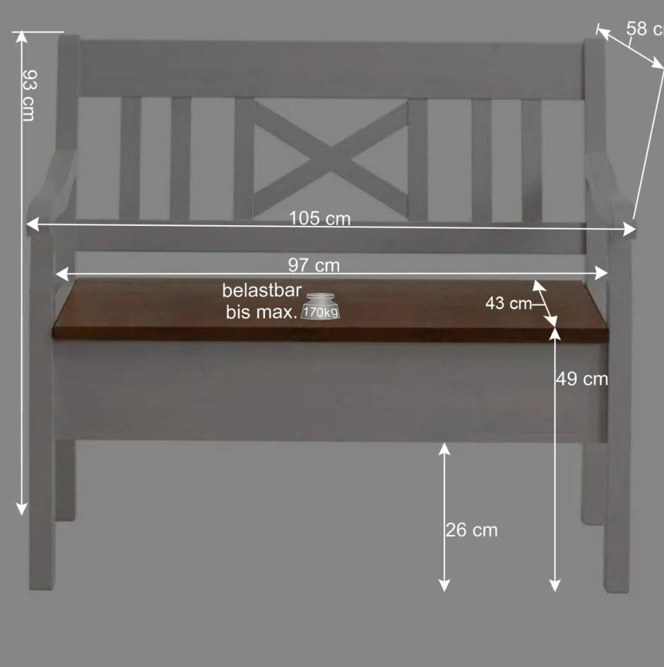 Wohnen Esszimmer Sitzbank Barlad in Weiß Kiefer massiv