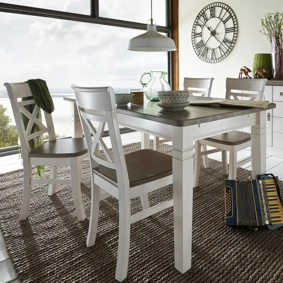 Wohnen Esszimmergruppe Yoan in Weiß Grau (fünfteilig)