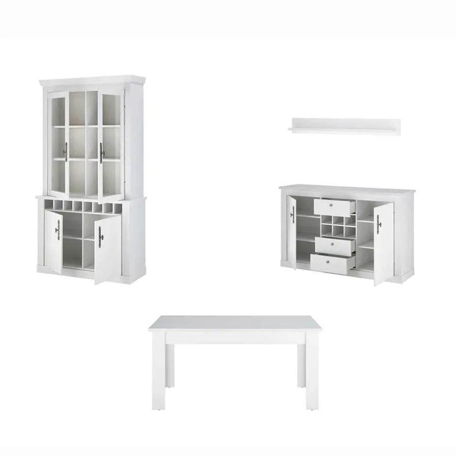 Wohnen Esszimmermöbel Kombi in weißer Holzoptik Pinie - Liancos (vierteilig)