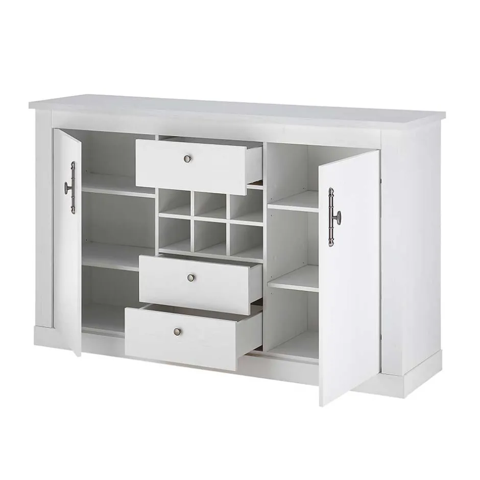 Wohnen Esszimmermöbel Kombi in weißer Holzoptik Pinie - Liancos (vierteilig)