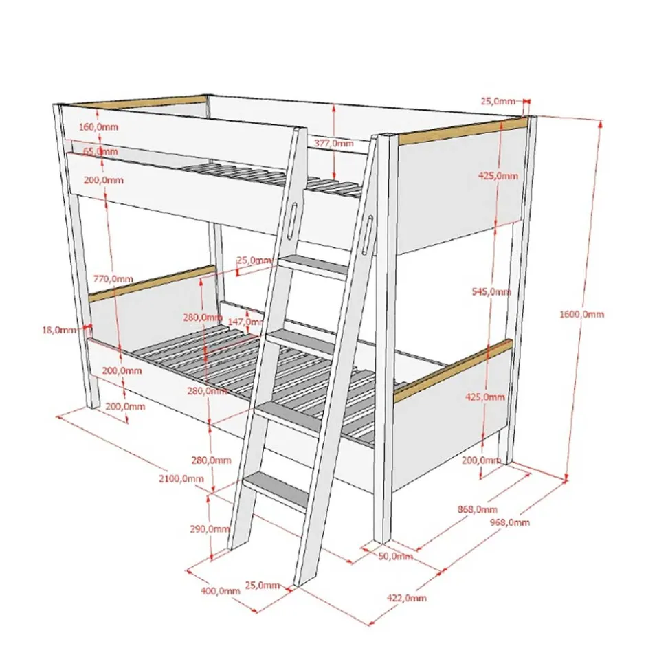 Etagenbett in Anthrazit mit Buche Natur - Feglio^Wohnen Online