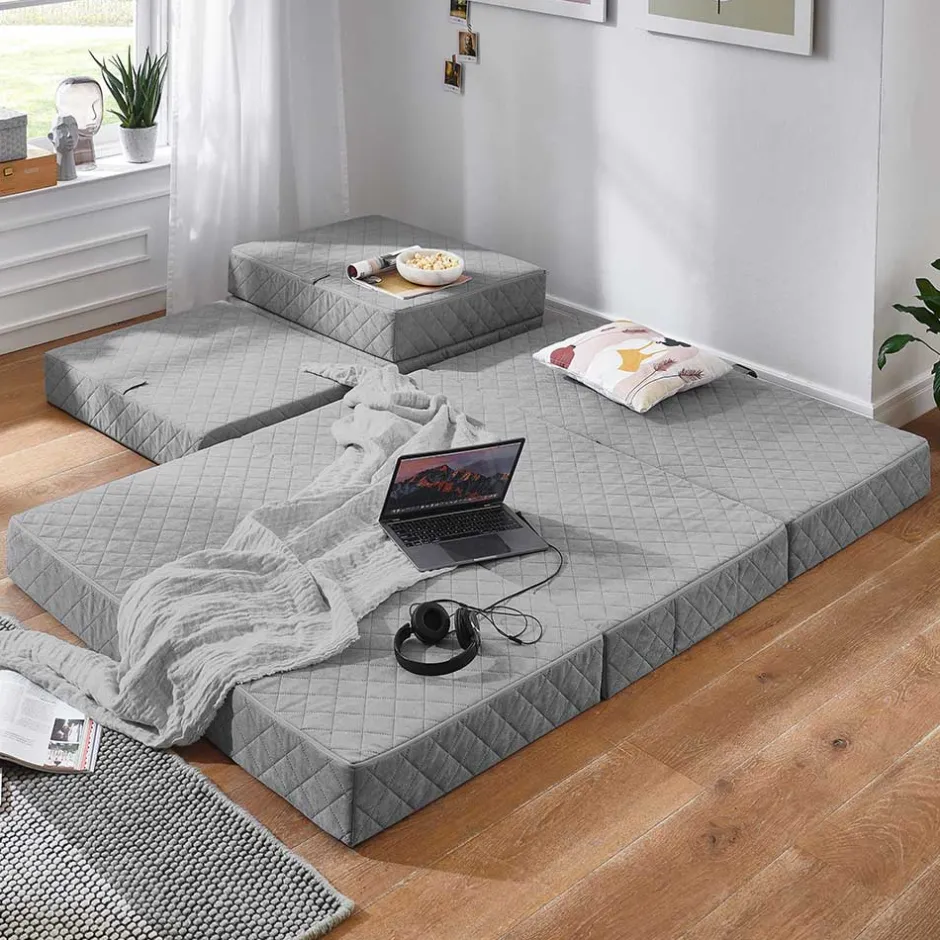 Faltmatratze Polsterhocker in Grau Stoff - Samba^Wohnen Best