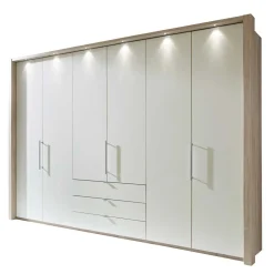 Falttürenschrank Gunjo in Weiß Eiche Sägerau^Wohnen Discount