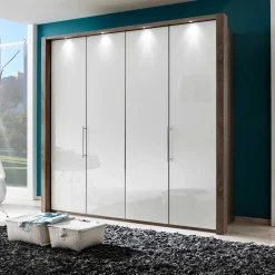 Wohnen Falttürenschrank Yutaha in Weiß Eiche Trüffel