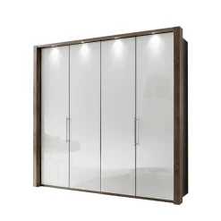 Wohnen Falttürenschrank Yutaha in Weiß Eiche Trüffel