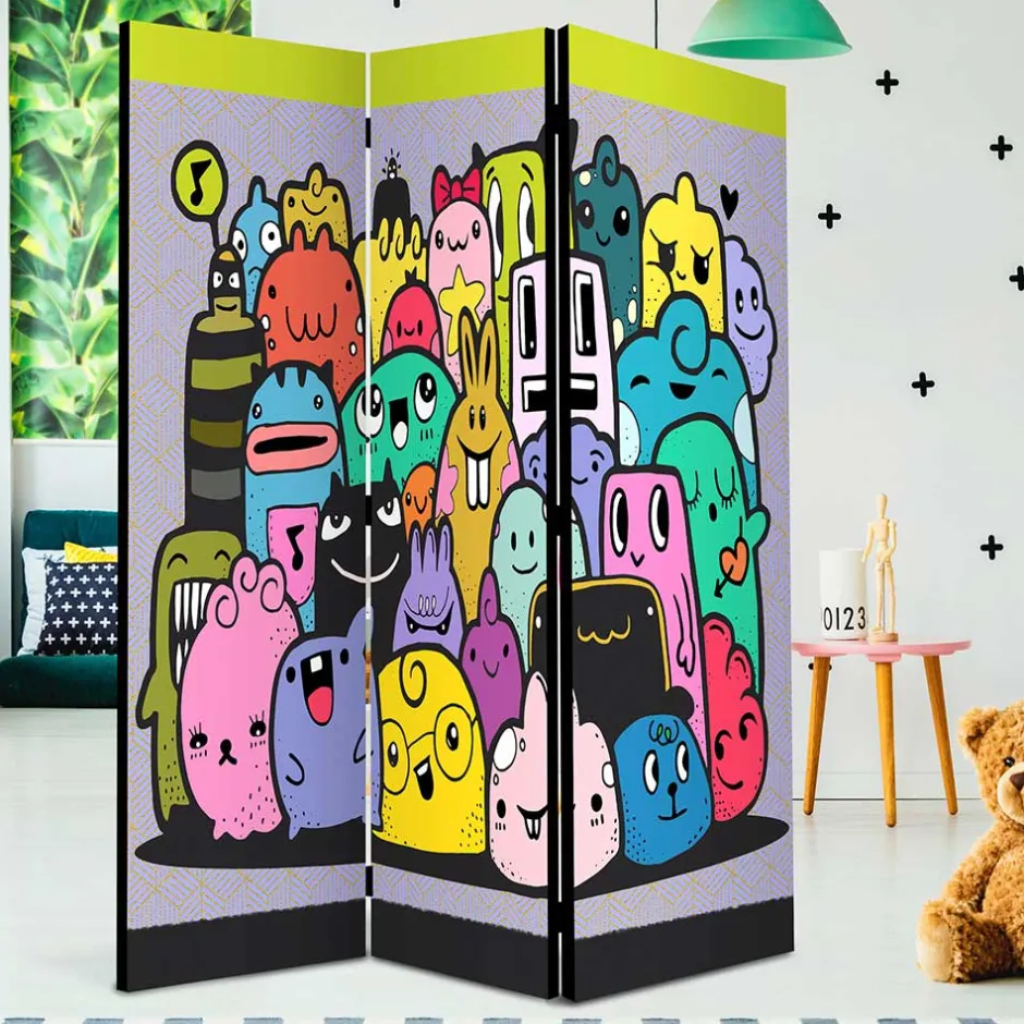Farbenfroher Paravent mit süßen Comic Monstern - Feradila^Wohnen New
