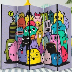 Farbenfroher Paravent mit süßen Comic Monstern - Feradila^Wohnen New