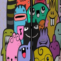 Farbenfroher Paravent mit süßen Comic Monstern - Feradila^Wohnen New