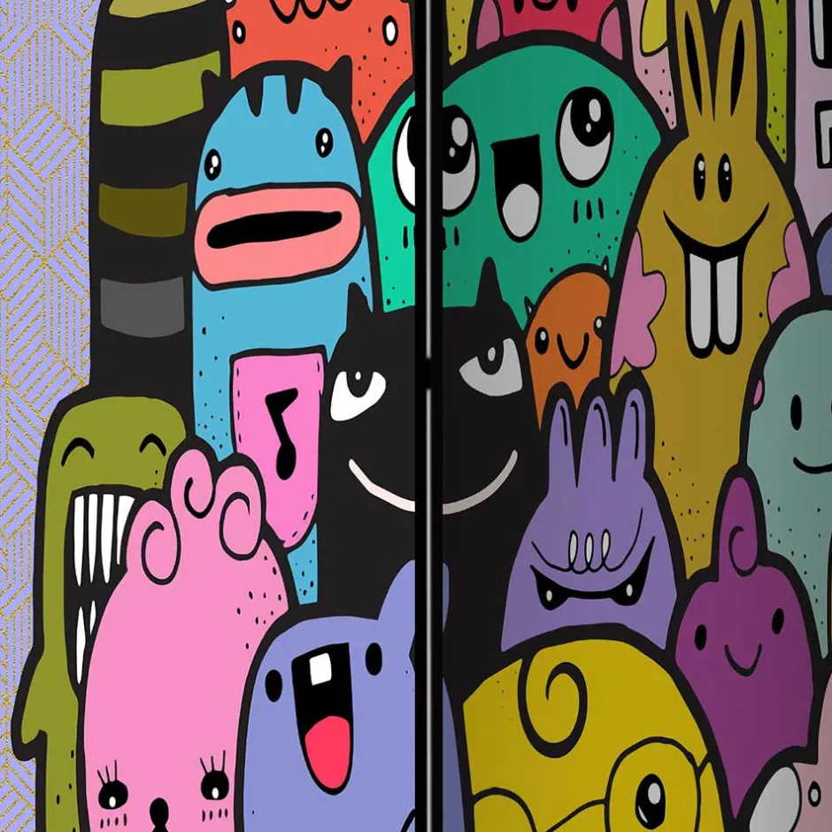 Farbenfroher Paravent mit süßen Comic Monstern - Feradila^Wohnen New