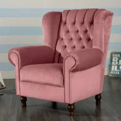 Federkern-Ohrensessel in Rosa und Nussbaum Braun - Masiela^Wohnen Discount