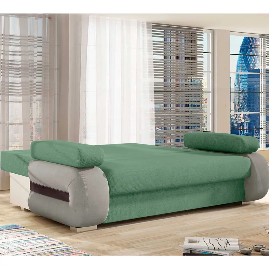 Wohnen Federkernsofa in Hellgrün und Hellgrau - Zenca