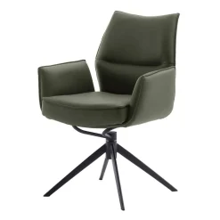 Wohnen Federkern-Tischsessel aus Echtleder in Oliv - Filipan (2er Set)