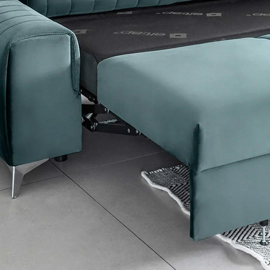 Wohnen Federkern-Wohnzimmercouch in Petrol Blau Samt - Racing