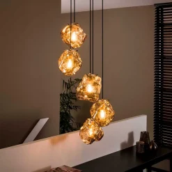 5-flammige Designer Pendelleuchte in Felsstein Optik - Mantua^Wohnen Hot
