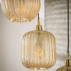 5-flammige Hängelampe mit Braunglas Schirmen - Infermo^Wohnen