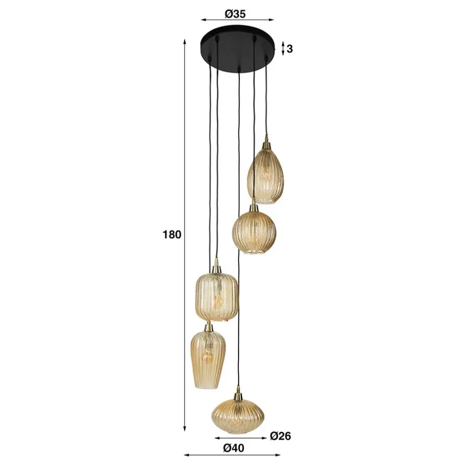 5-flammige Hängelampe mit Braunglas Schirmen - Infermo^Wohnen