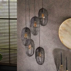 5-flammige Hängelampe mit Drahtschirmen - Juanda^Wohnen New