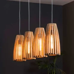 4-flammige Hängelampe mit Holzschirmen - Orvinio^Wohnen Discount