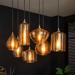 7-flammige Hängelampe mit Rillenglas Schirmen - Piatra^Wohnen