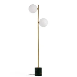 2-flammige Stehleuchte mit weißen Glas Kugelschirmen - Partiona^Wohnen New