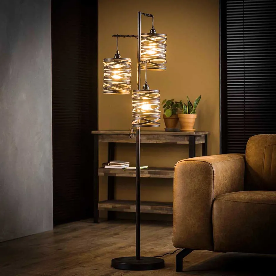 Wohnen 3-flammiger Stehleuchter in Anthrazit Metall - mexiko