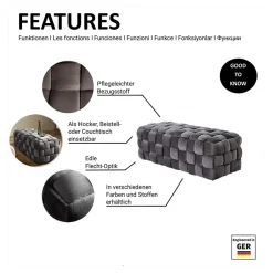 Flechtdesign Samtbank in Platingrau - Lessia^Wohnen Online