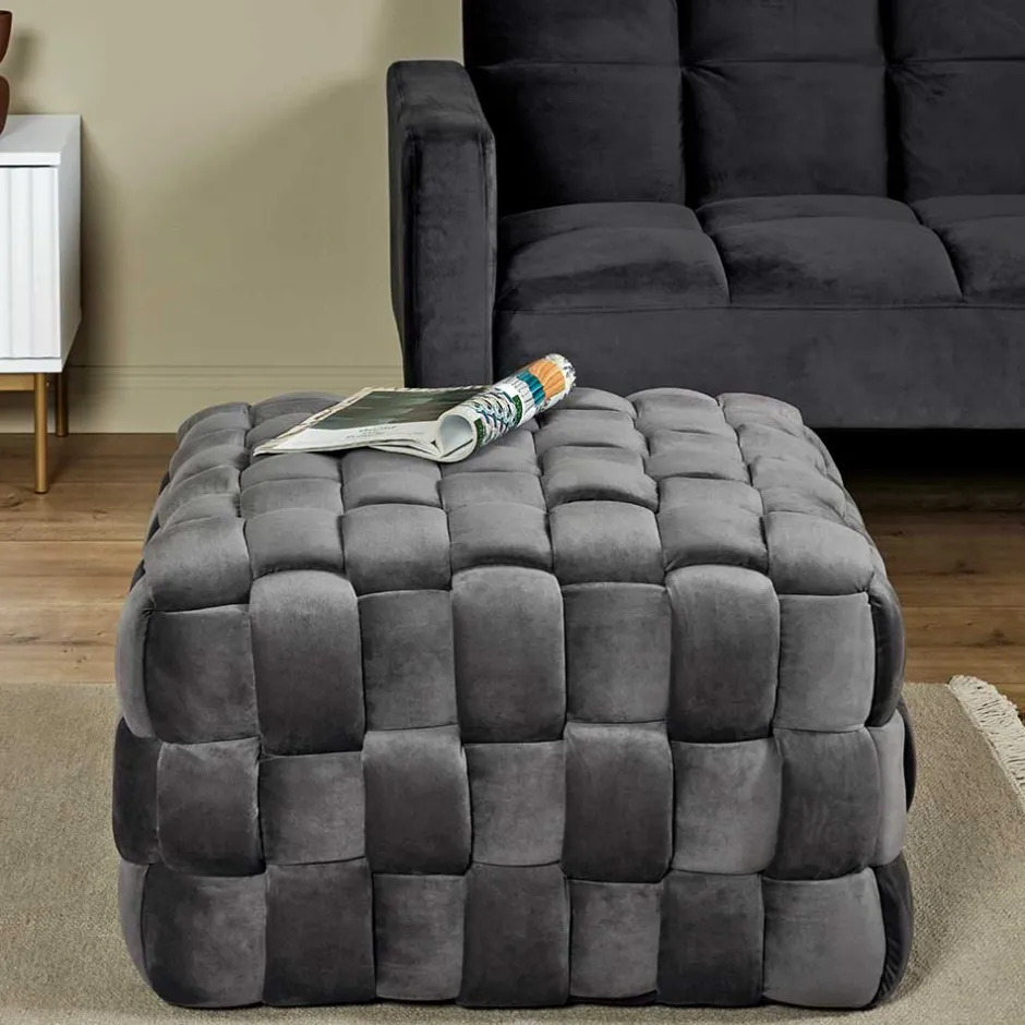 Wohnen Flechtoptik Sitzhocker in Platingrau - Lydosca