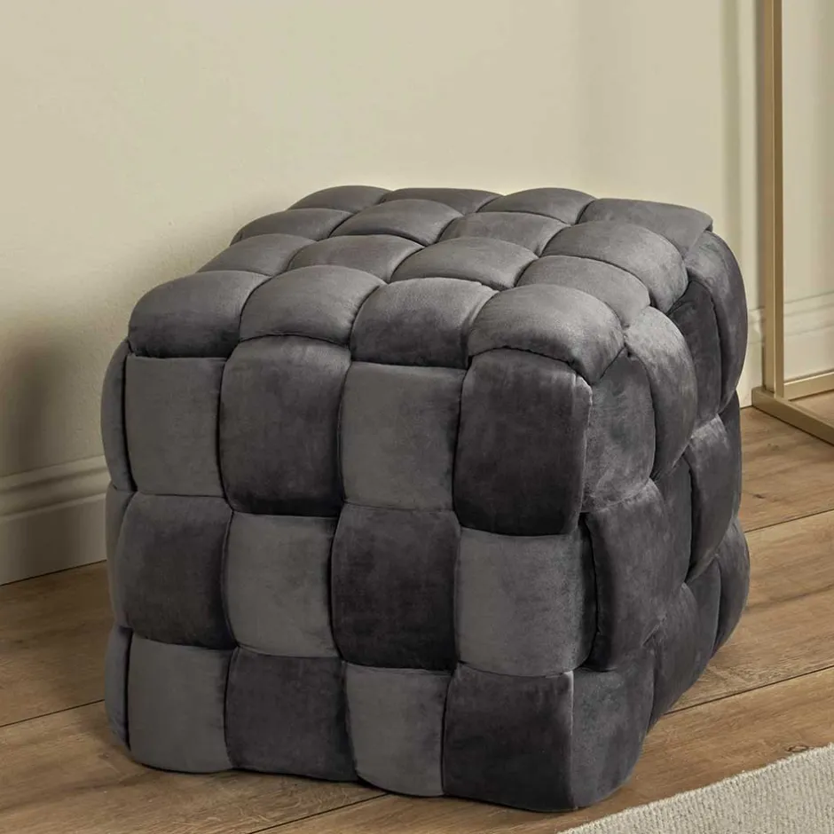 Wohnen Flechtoptik Sitzhocker in Platingrau - Lydosca